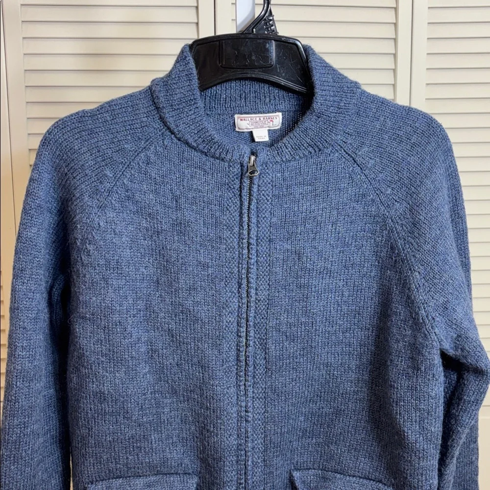J. Crew Wallace & Barnes Men's Zip Up Sweater Wool in Deep Blue Large
